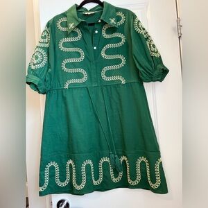 Green Embroidered Mini Dress
